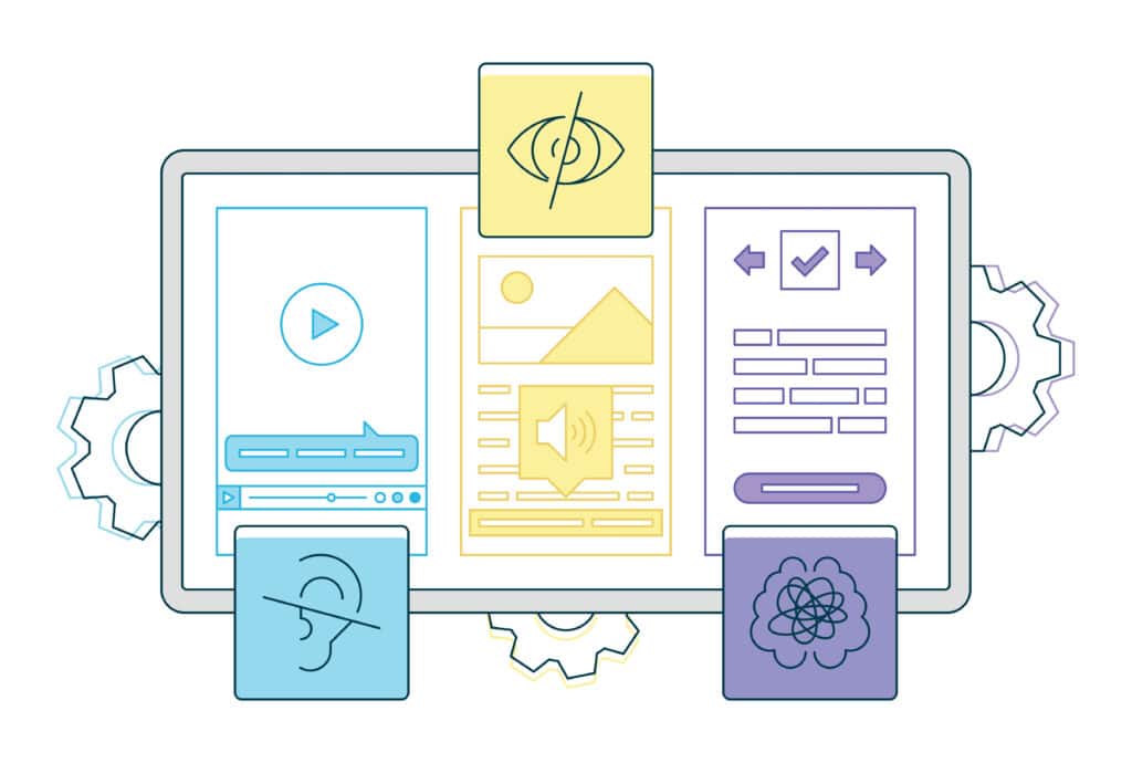 Colorful illustration of a website design that has icons